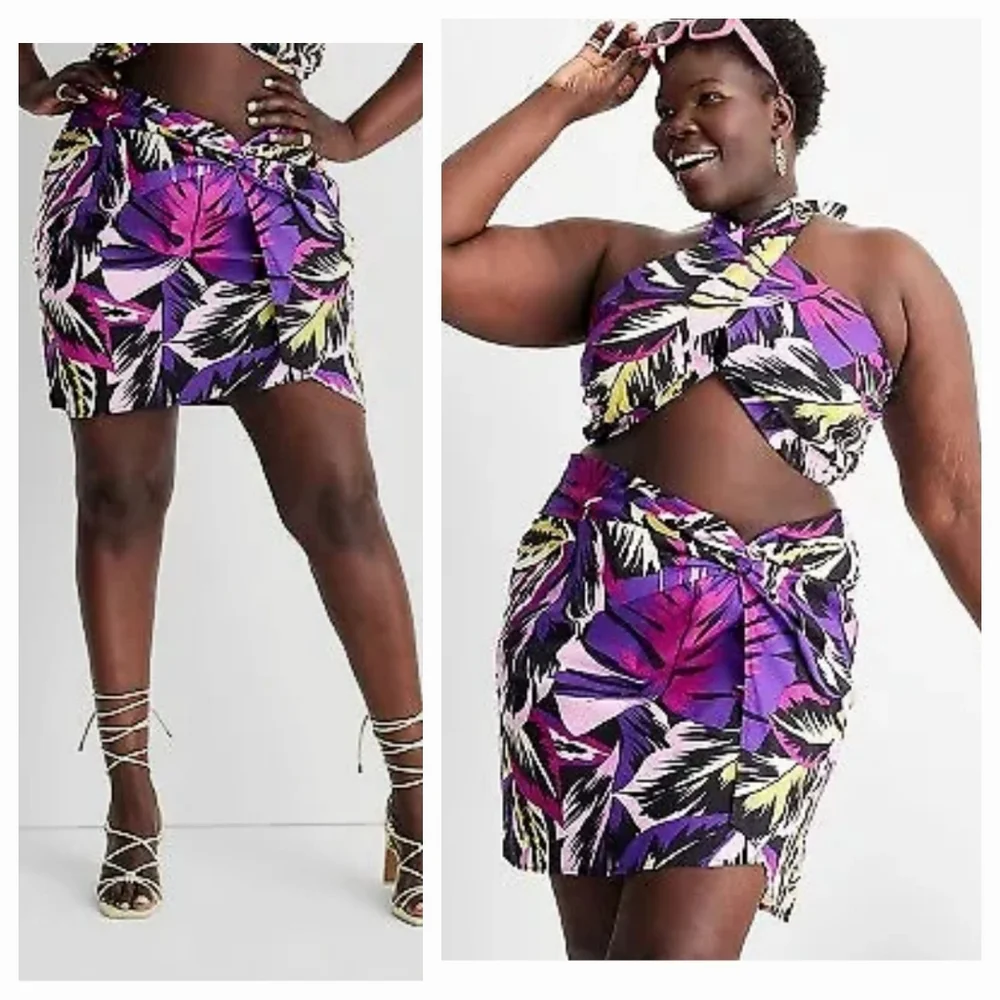 Top Future Collective Botanical Wrap Neck Halter Tiny Top  W/ Alani Noelle 3X - Picture 2 of 9